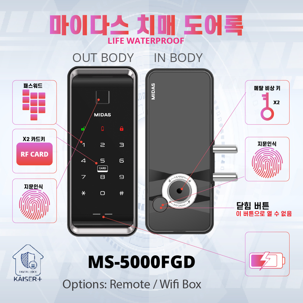 MS5000FDG Digital Door Lock Finger pin Remote free 認知症の高齢者用ドアロック 老人ホームのドアロック 精神病院のドアロック 精神疾患者収容所のド