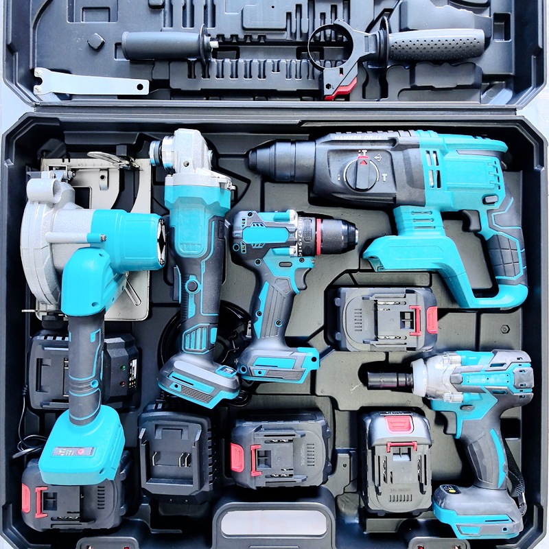電動工具5点セット ノコギリ機 研磨機 ハンマドリル インパクトレンチ ドリルドライバ- バッテリ-4個 充電器2台マキタバッテリ-対応