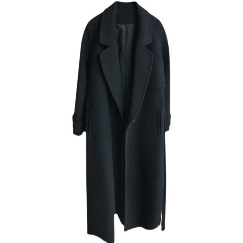 秋冬 ウール コート アウター コート 上着 ロングコート ミディアム丈 袖あり 長袖 Vネック 襟付き ストレート ダブルブレスト レギュラー ポケット 前開き 伸縮性 ボタン ウール 異素材MIX