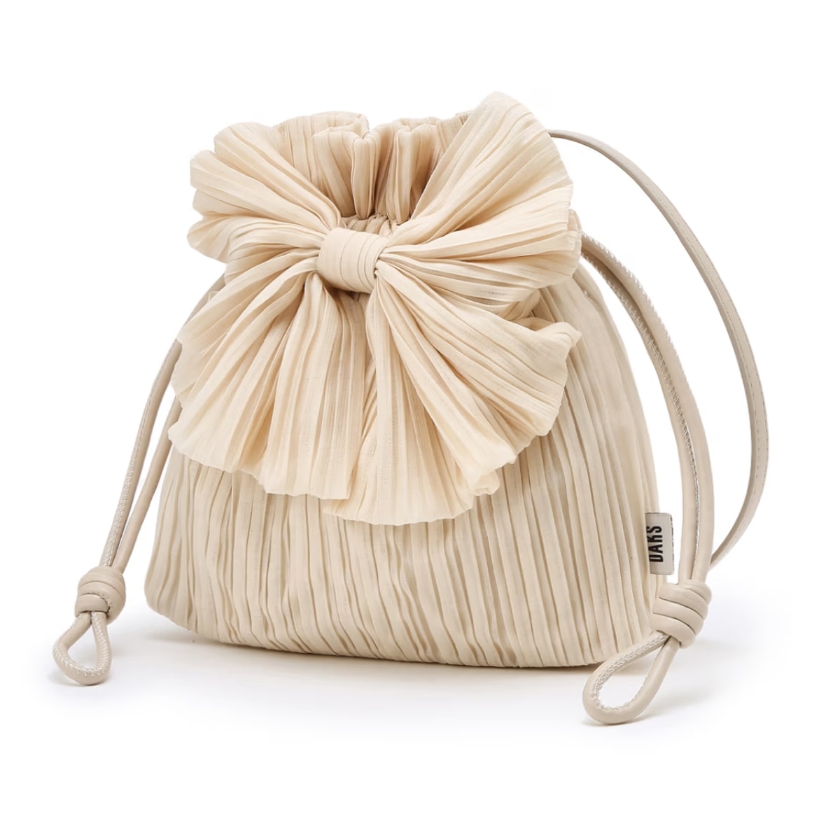 ベージュリボン装飾 韓国 ボクジョリ プリーツ クロスボディ ミニ バケットバッグ 韓国ソウル発