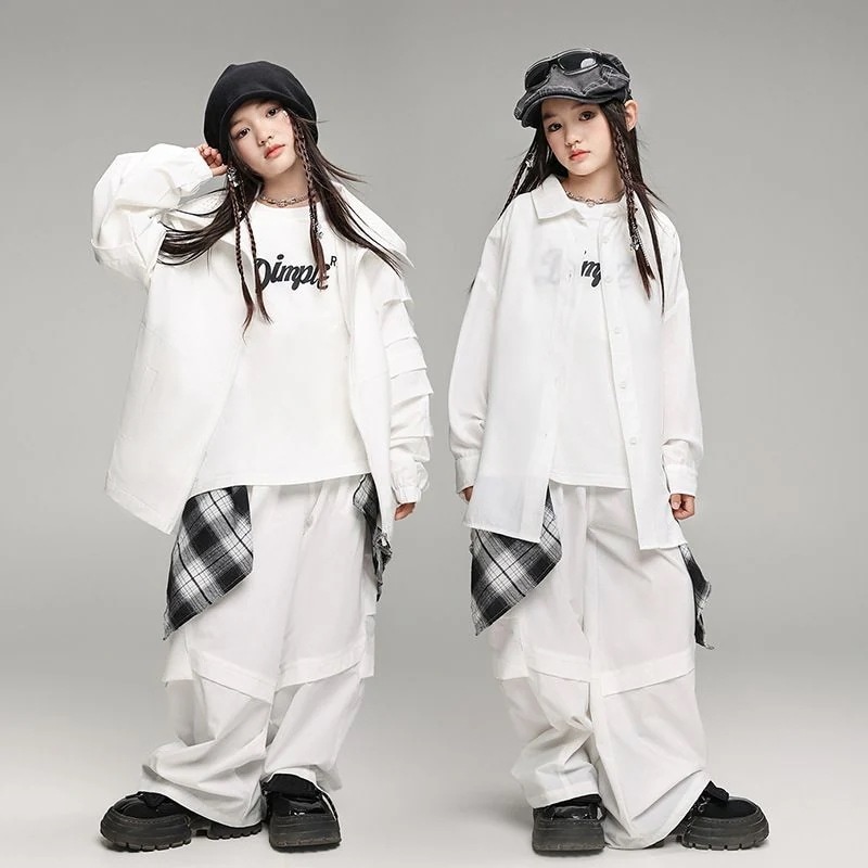 街のダンスの子供のファッション服の男女の子供のゆったりしたファッションのブランドは街のジャケットの子供のhiphopヒップホップのクールでかっこいい演出の服装を揚げます