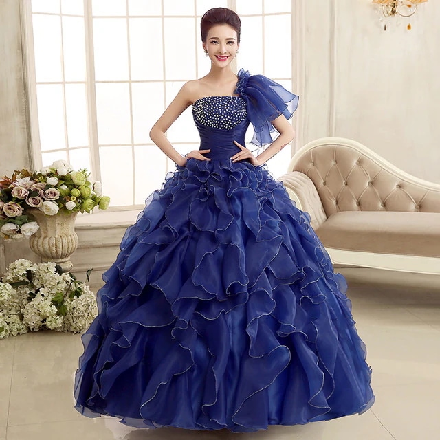 カラードレス　ロングドレス　ネイビー　紺　ワンショルダー　結婚式二次会　発表会　披露宴　演奏会　大きいサイズ 　小さいサイズ　8002