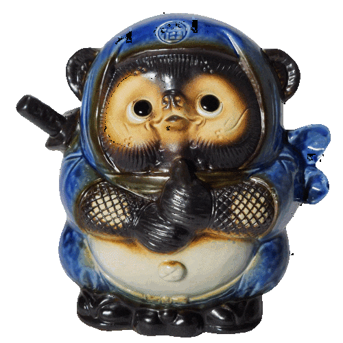 忍者狸　青 5号 （ドローン）　（忍者たぬき・忍者狸・置物・たぬき・インテリア・陶器・タヌキ・オブジェ・忍者・くノ一・ドロン・手裏剣・NT-001BL）