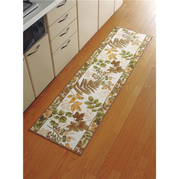 洗えるキッチンマット ロング 50cm80cm 南洋柄 日本製 ベージュ 速乾 抗菌 防臭 吸水 滑り止め加工