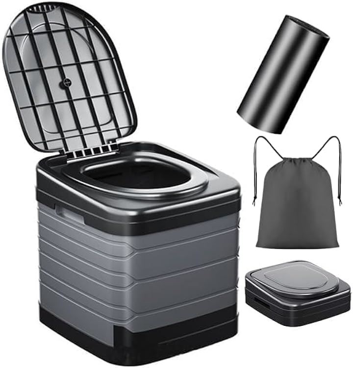 簡易トイレ新登場 防災士推奨携帯トイレ 折りたたみ 防災グッズ 災害用 キャンプ 非常トイレ ポータブルトイレ 耐荷重150kg 処理袋12枚 キャリーバッグ付き(グレー, Lサイズ)