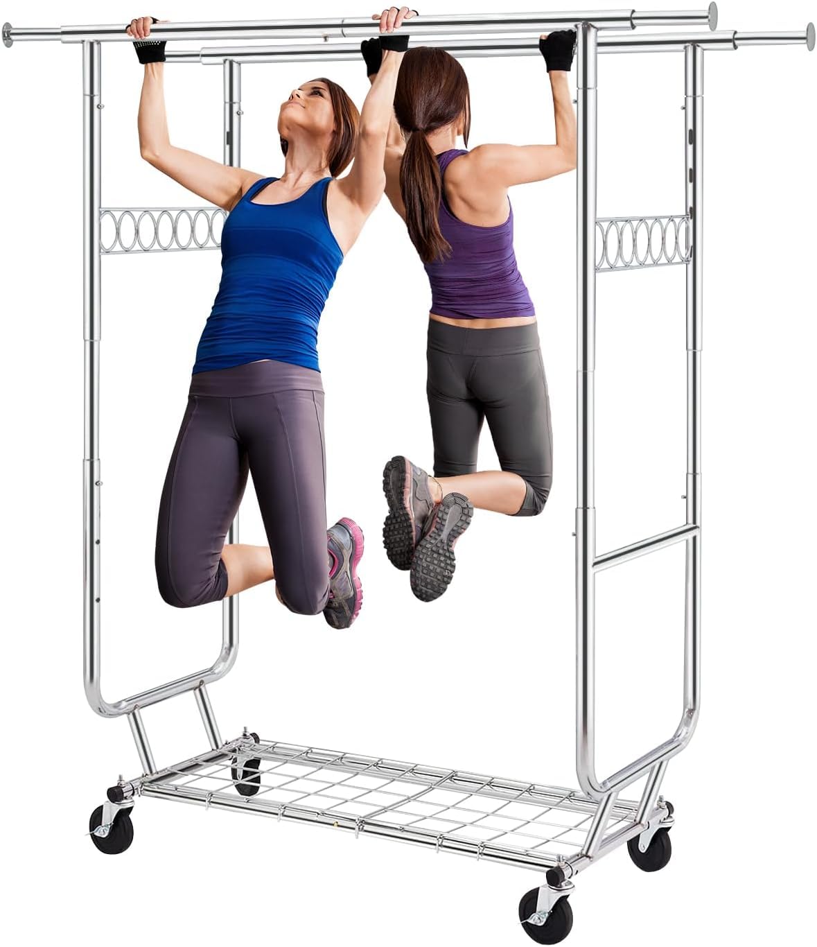 「Regibelie」ハンガーラック パイプハンガーラック 物干しスタンド 頑丈ハンガー 洋服掛け コート掛け 収納ラック 棚付き フック付き 組立簡単 防サビ 防水 耐腐食性 耐荷重270kg ブラ