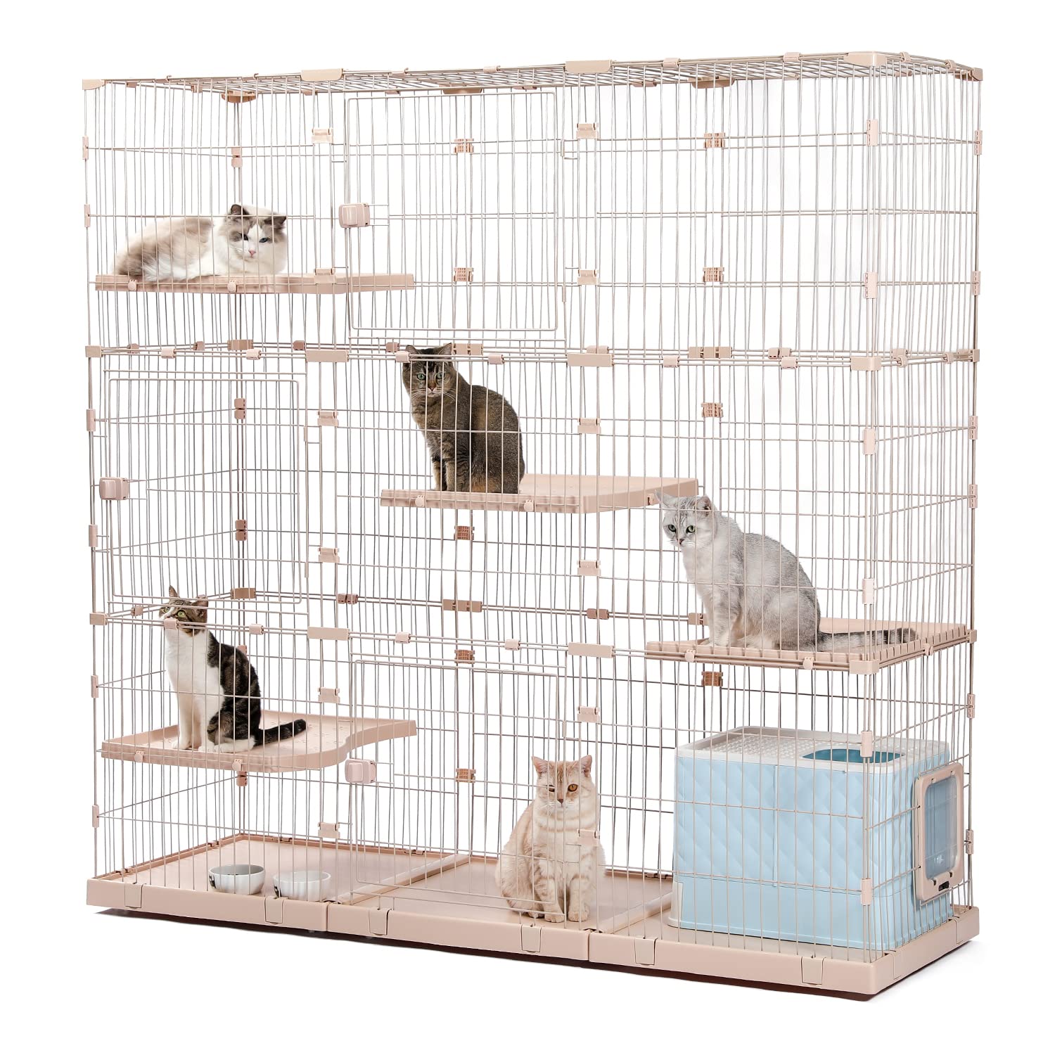 PETEPELA(ぺテぺラ) 猫 ケージ 大型 3段 広い 2段 多頭飼い キャットケージ 多頭用 キャスター ローラー 大きい 増やせる ワイド ケージセット メインクーン ラグドール 組み立て簡単