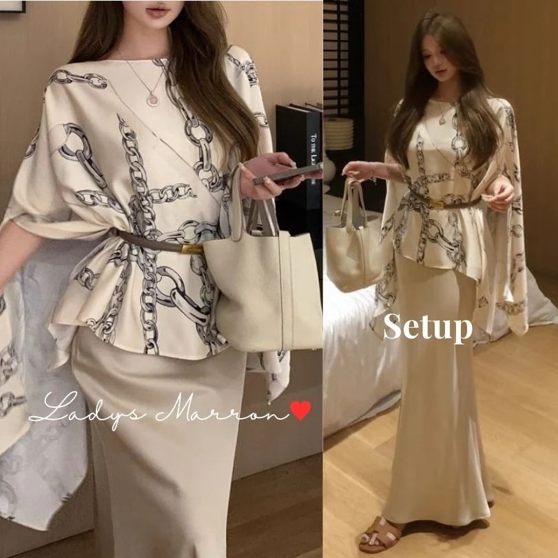 【急速出荷 2025年新作】セットアップ ロングスカート マーメイドスカート ケープブラウス レディース 韓国 きれいめ パーティードレス ブラウス ケープ風 大人 デートワンピース デート服 ツーピ