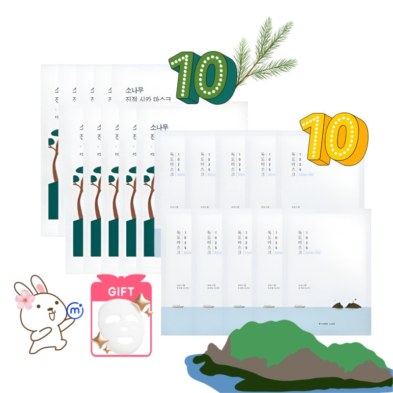 [正規品] 1025 独島 (ドクト) モイスチャー ウォーターゲル マスク 30 ml ×10枚 + 松（マツ）シカ ソニング マスク 27 ml ×10枚【企画セット】ナチュラル成分マスク