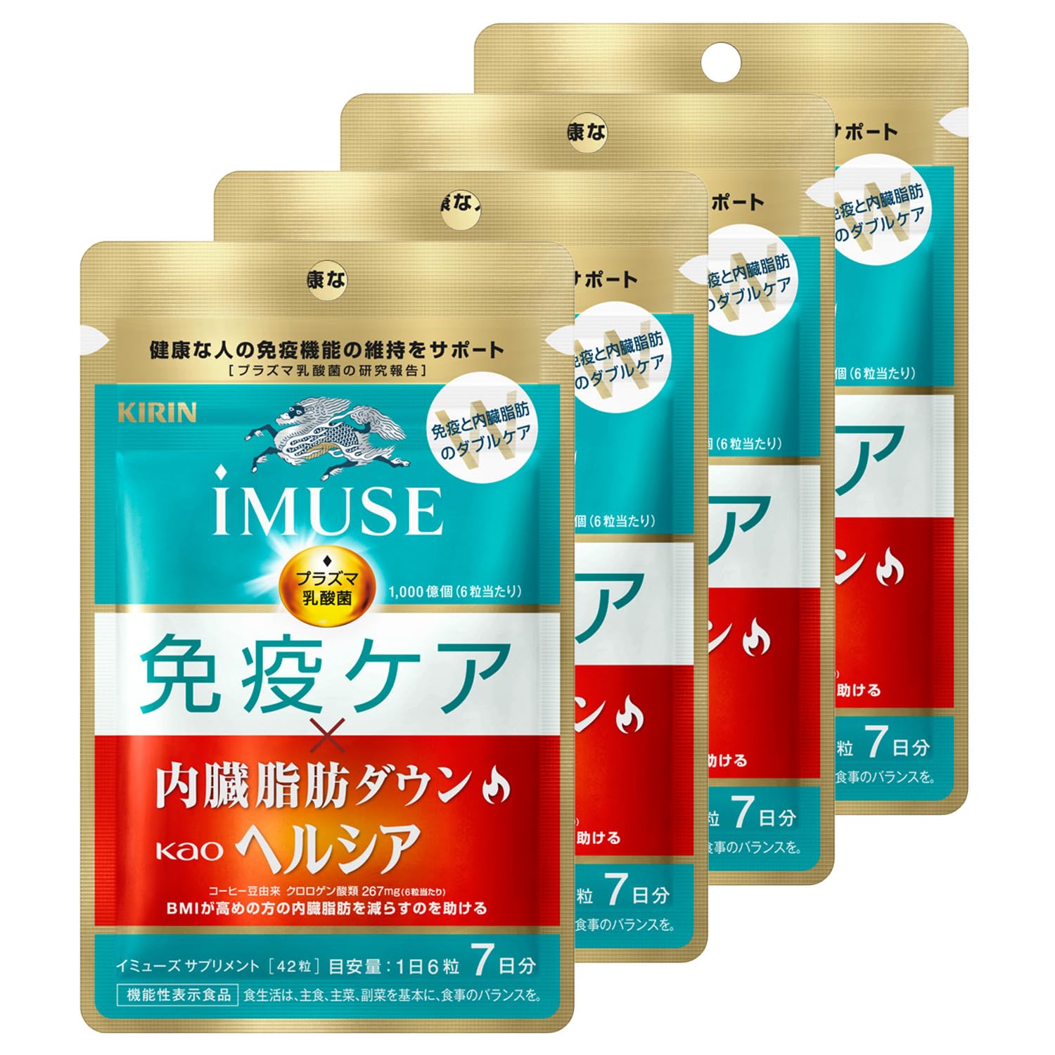 iMUSE(イミューズ) キリン免疫ケア・ヘルシア内臓脂肪ダウン7日分×4個セット