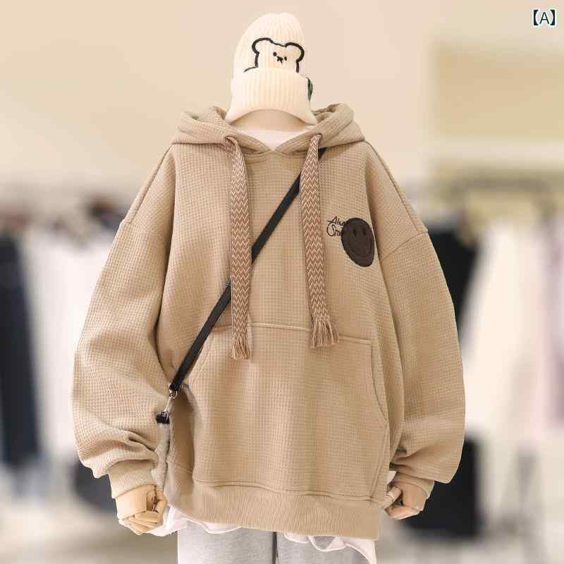 レディース パーカー 特大 サイズ ワッフル スウェットシャツ 女性 ベルベット 厚手 秋冬 フード付き コート トップス