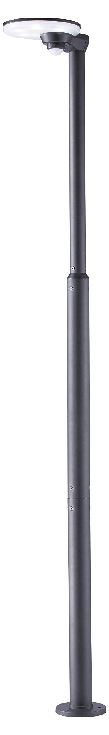 人感センサー付き LED街灯 明るさ1200lm 高さ2m 屋外 アルミ製 ソーラー街路灯【幾何学の美を活かした三つの内接円デザイン】リモコン付きで点灯時間/明るさ/点灯色選び常 84078