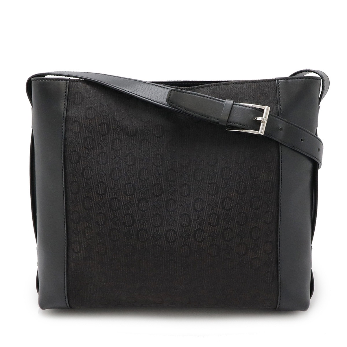 Cマカダム ショルダーバッグ ワンショルダー セミショルダー 肩掛け キャンバス レザー ブラック 黒 シルバー金