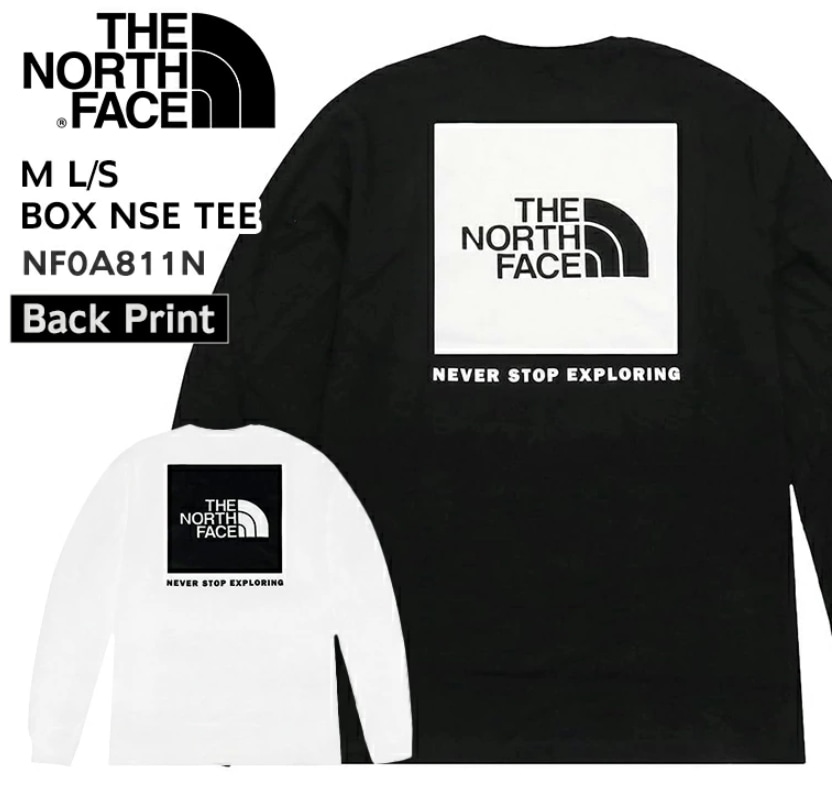 Tシャツ M L/S NSE TEE ボックス ロゴ ハーフドーム メンズ レディース ユニセックス 長袖 NF0A811N KY4 LA9 ブラック ホワイト 定番　並行輸入品