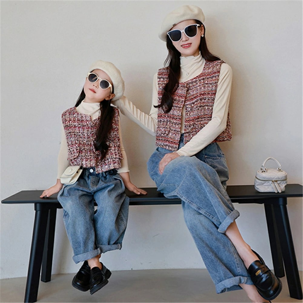 親子 ペアルック 赤ちゃん 3点セット tシャツ ベスト パンツ 綿 韓国風 ファッション カジュアル 親子ペアルック 秋 冬 トップス ママ 女の子 ペアルック 親子 ブランド 長袖 t 親子お揃い