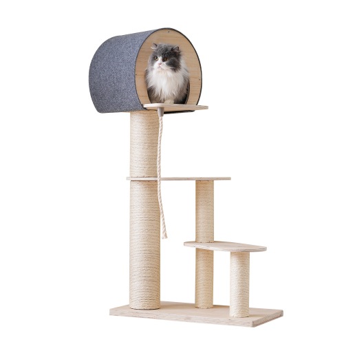 2024新作！短納期　キャットタワー 猫タワー キャットツリー スリム 高さ129cm 据え置き ネコタワー 上り下りしやすい 爪とぎポール 木製 可愛い 子猫 大型猫 ペット用品 おしゃれ