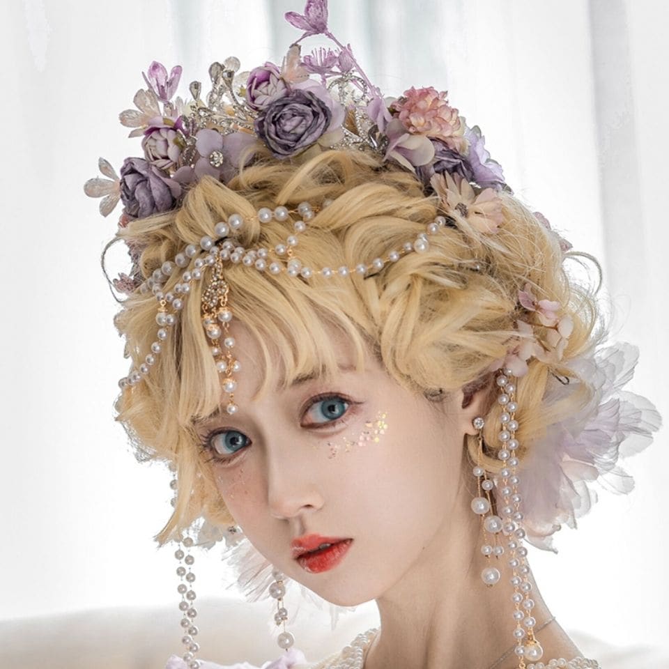 フラワーウェディングロリータヘッドドレスティアラ額チェーンティーパーティーシューズヘアアクセサリー小物