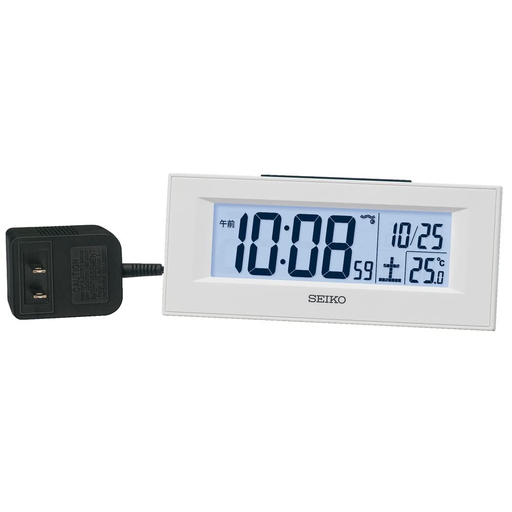 セイコークロック(Seiko Clock) 置時計 目覚まし時計 電波 白 デジタル LEDバックライト 64×154×39mm DL218W
