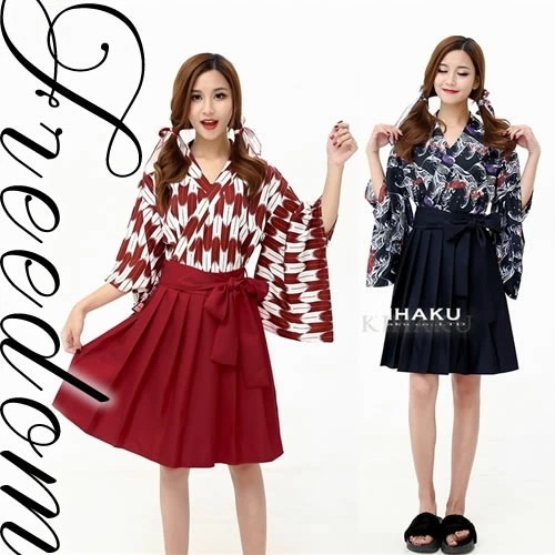 着物 浴衣 袴 はかま 昭和 明治 矢羽根 金魚柄 着物ドレス 花魁 ドレス コスプレ コスチューム 衣装 パーティー 七夕祭り 浴衣イベント インスタ 撮影 アイドル 人気和柄の金魚＆矢羽根！着