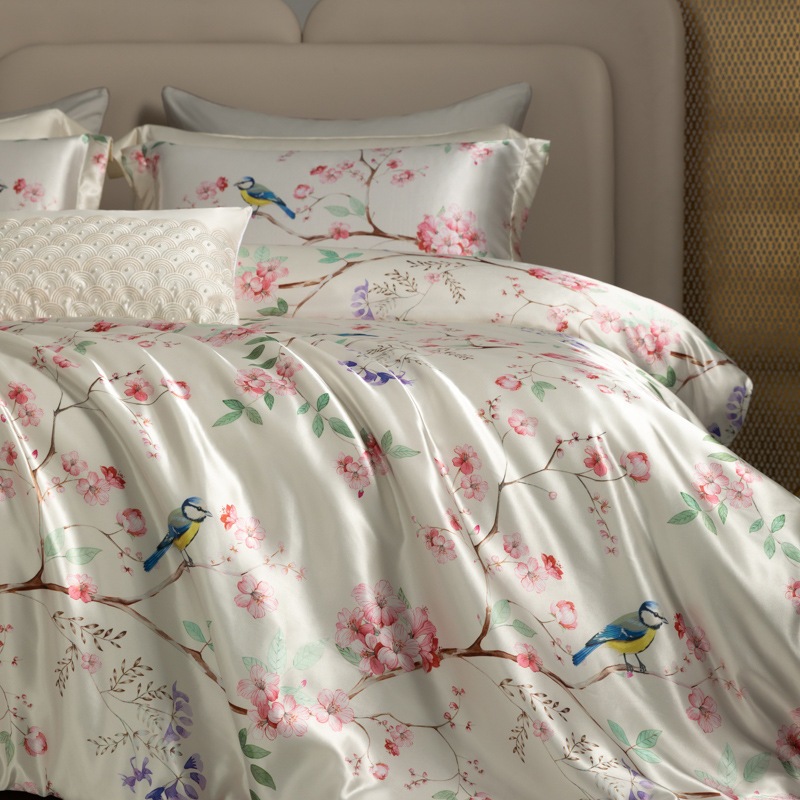 ハイエンドの重いポンドのシルクの4つのセットの桑の絹糸の夏のシルクの滑りの涼しさの感じの絹織物のプリントのシーツの布団の寝具