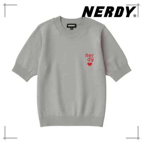 NERDY 公式正規品 womans ハートロゴ 半袖セーター (Navy/Gray) 韓国ファッション