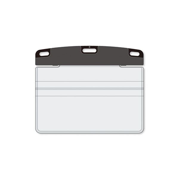 （まとめ） オープン工業 名札用ケース チャック式 ヨコ 名刺2枚収納 10枚入 黒 (×3セット)