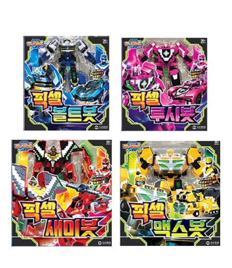 ミニフォース ピクセルパワー ミニ特攻隊 ピクセル・マックスボット ボルトボット セミボット ルシボット(4点セット) 変身ロボットカー 4歳以上 韓国玩具 韓国アニメ 正規ライセンス