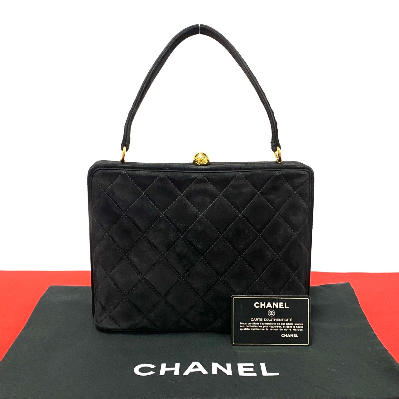 ヴィンテージ マトラッセ ココマークハンドバッグ スウェード ブラック c51-7