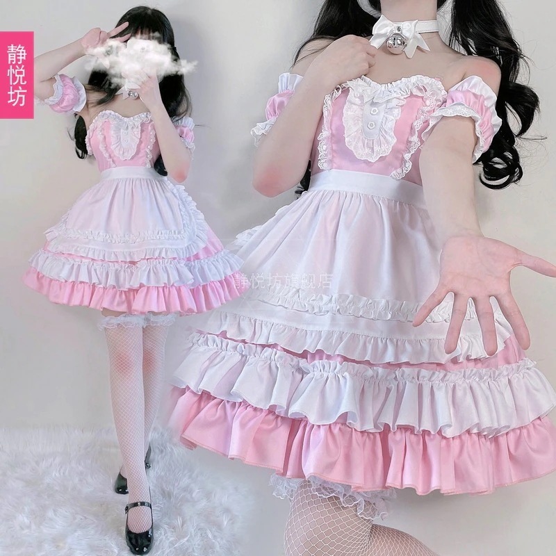 ピンクのアニメメイド衣装cos服二次元ロリータセクシーかわいい女の子ロリータサスペンダードレス