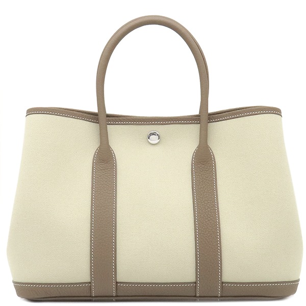 エルメス HERMES トートバッグ ガーデンパーティーTPM ネゴンダ トワルミリタリー べトン×エトゥープ シルバー金具 新品 未使用 グレージュ W刻印（2024年製） 【箱】【中古】