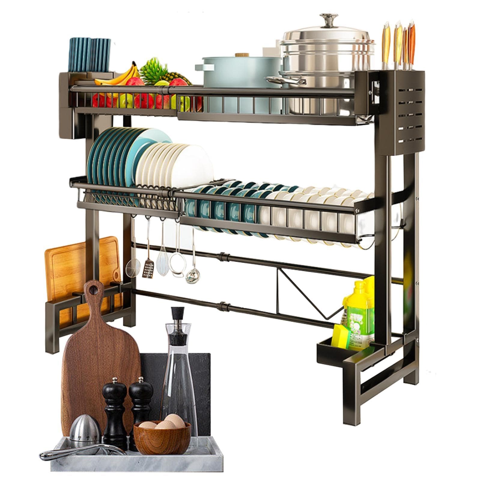 キッチン食器乾燥ラックキッチンカウンター用食器ラック シンク上食器乾燥ラック2段水切りラック シンクオーガナイザーラック キッチン収納ラックキッチンシンク棚省スペース食器乾燥ラック