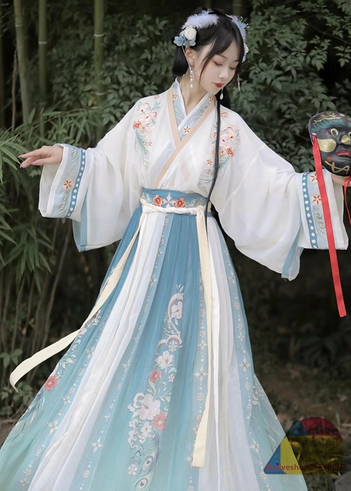 中国古代服装 レディース 漢服 中華コスプレ衣装 3点セット 花刺繍 華流 ハロウィン 衣装 かわいい 花柄 刺しゅう プリント 配色 シフォン 飄逸 中華古典 チャイナ服 中国時代劇コスチューム お