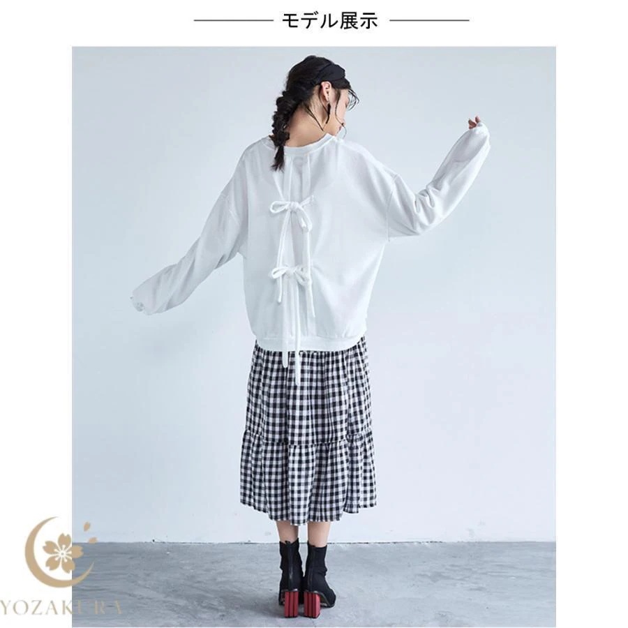 秋冬の新商品 早買い早割 プルオーバー バックリボン 長袖 春 秋 ホワイト ポリエステルカジュアルプルオーバー バックリボン 長袖 春 秋 ホワイト ポリエステルカジュアル 店長おすすめ