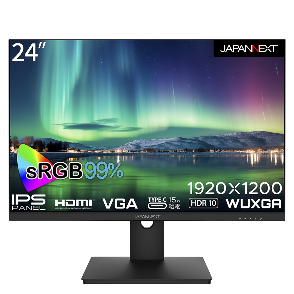 JAPANNEXTジャパンネクスト 液晶ディスプレイ(24型/IPS/WUXGA 1920×1200/75Hz/14ms/HDR10/HDMI1.4/USB Type-C・D-Sub/VESA)(ブ