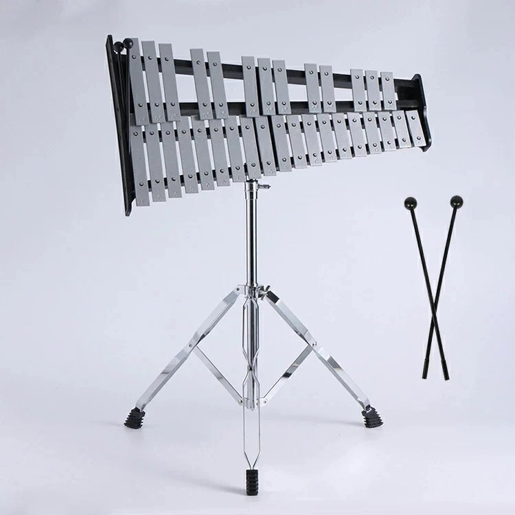 【即納】32音 鉄琴 グロッケン 音楽打楽器 グロッケンシュピール オルフ楽器 卓上鉄琴 スタンド 折りたたみスタンド ポータブル 収納ケース付き 演奏 音楽会 発表会 学芸会 高さ調節可能