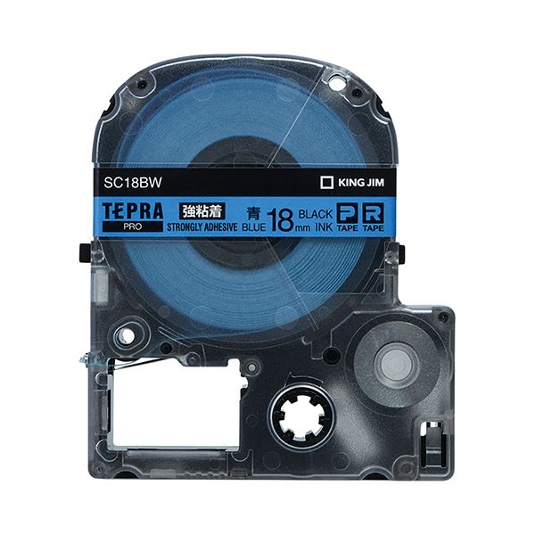 （まとめ） キングジム テプラ PRO テープカートリッジ 強粘着 18mm 青／黒文字 SC18BW 1個 (×4セット)