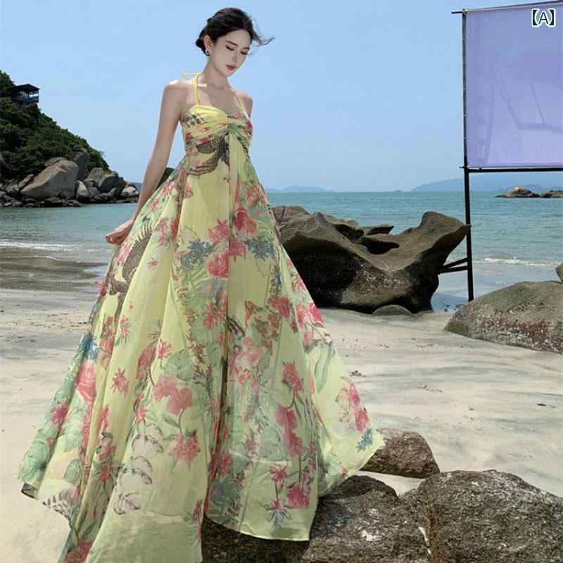 ワンピース レディース 大人 リゾート ホルターネック フラワープリント ホリデー スリットドレス 海辺 ホリデー ロング ドレス きれいめ