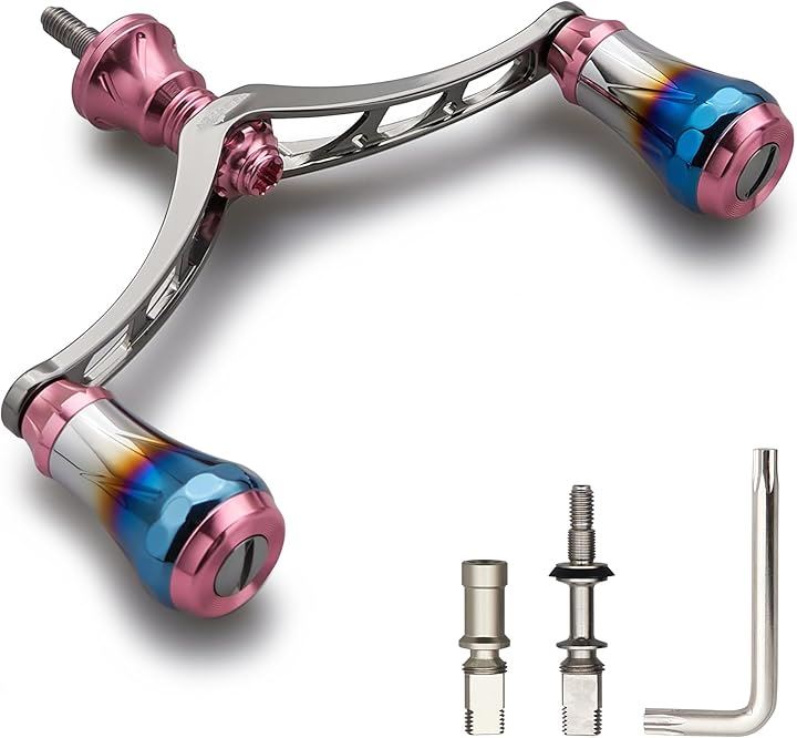 V4.0 80/98mm リール ハンドル 航空アルミ製 シマノ ダイワ 通用 スピニングリール Arch(桜ピンク(ノブ)＆ガンメタル(ハンドル), V4.0 - 98mm)
