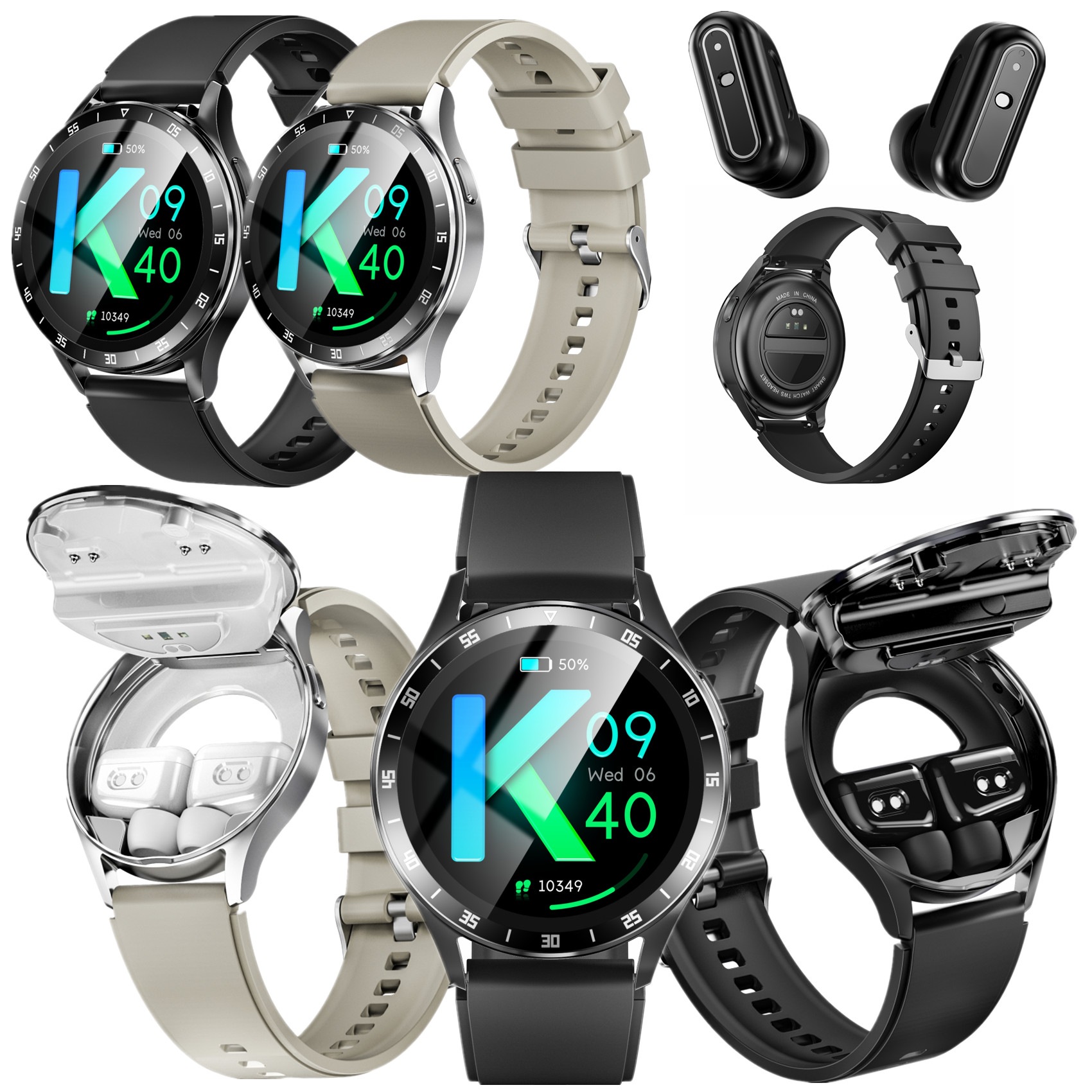 JUSUTEK 2024 人気 新型スマートウォッチ+TWSイヤホン一体通話機能付 血圧 血中酸素 心拍 開閉式イヤホンボックスを隠す腕時計 万歩計 軽量両耳イヤホン iphone&アンドロイド対応