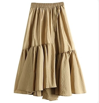 スカート ルーズ ふんわり プリーツスカート フレアスカート ロング丈 フレア セミフレア フリル ウエストゴム 伸縮性 薄手 大人可愛い シンプル カジュアル おしゃれ レトロ 大人女子 こなれ感