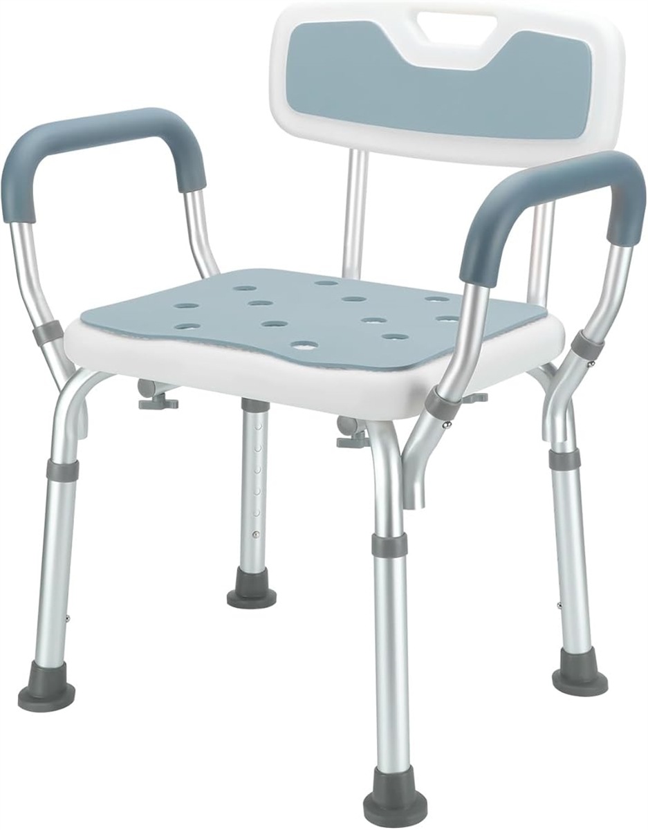 【互換品】シャワーチェア 6段階高さ調節可能 軽量 丈夫 お風呂椅子 背もたれ付き 取り外し可能 手すり MDM(グレー 背もたれ肘掛け)