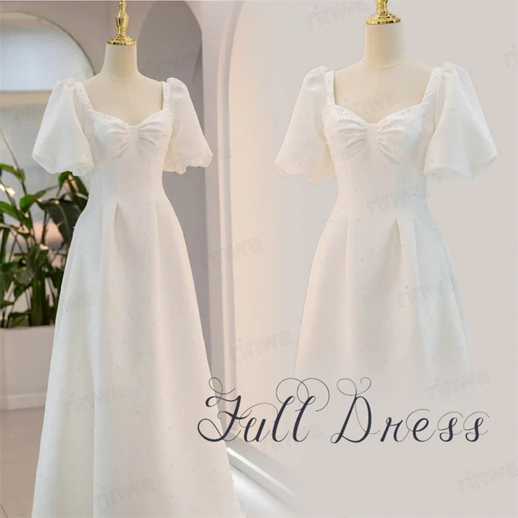 好評 一部即納！フォトウエディング ドレス ウェディングドレス 半袖 パフスリーブ 前撮り wedding dress レディースドレス 結婚式 タイトドレス 普段着 カジュアル ファスナー