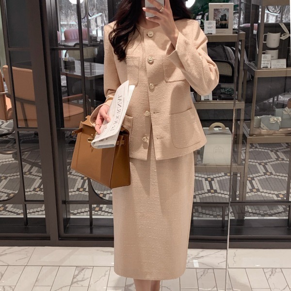 st2440 ツイードジャケットロングスカートセットアップ