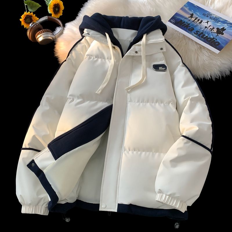 白鴨絨毛冬2024震え音爆金ダウンジャケット偽二枚男女ベルベット厚手戸外パン服コート