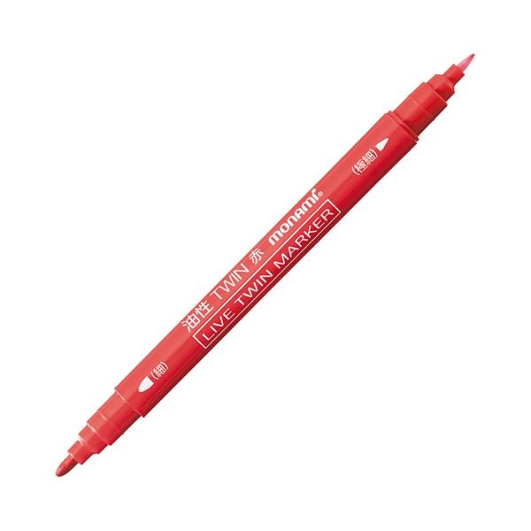 （まとめ） モナミ 油性ツインマーカー 細字+極細 赤 15002 1本 [x100セット]