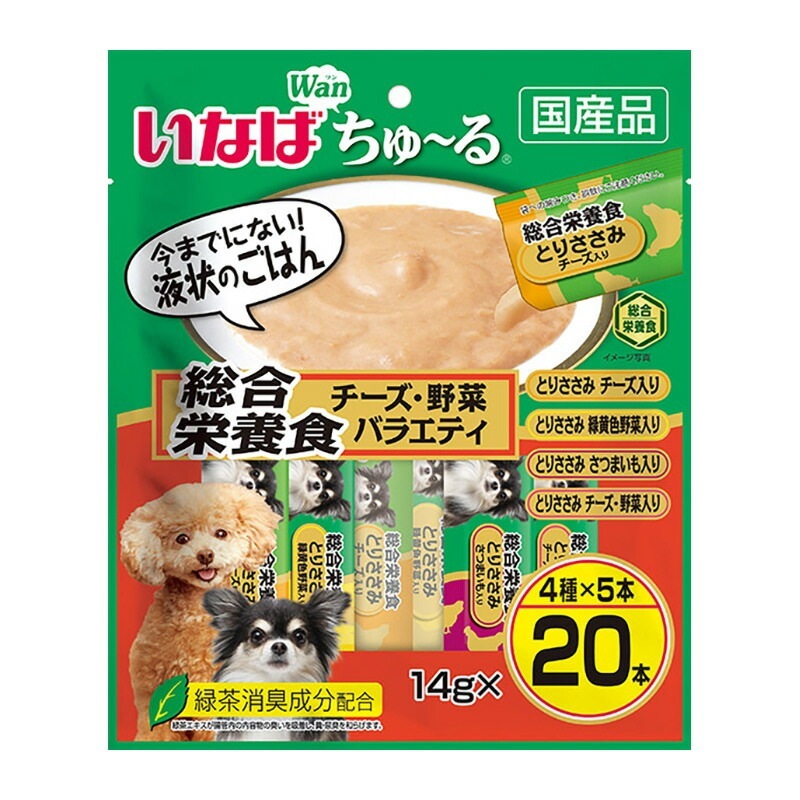 （まとめ買い）いなば Wanちゅる 総合栄養食 チーズ/野菜バラエティ 14gx20本 犬用フード [x4]