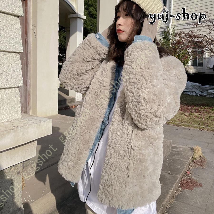 ノーカラーボアブルゾン ボアジャケット レディース オーバーサイズ カジュアルボア 襟なし 軽量 ノーカラー くすみカラー 無地 大きいサイズ 7,736円