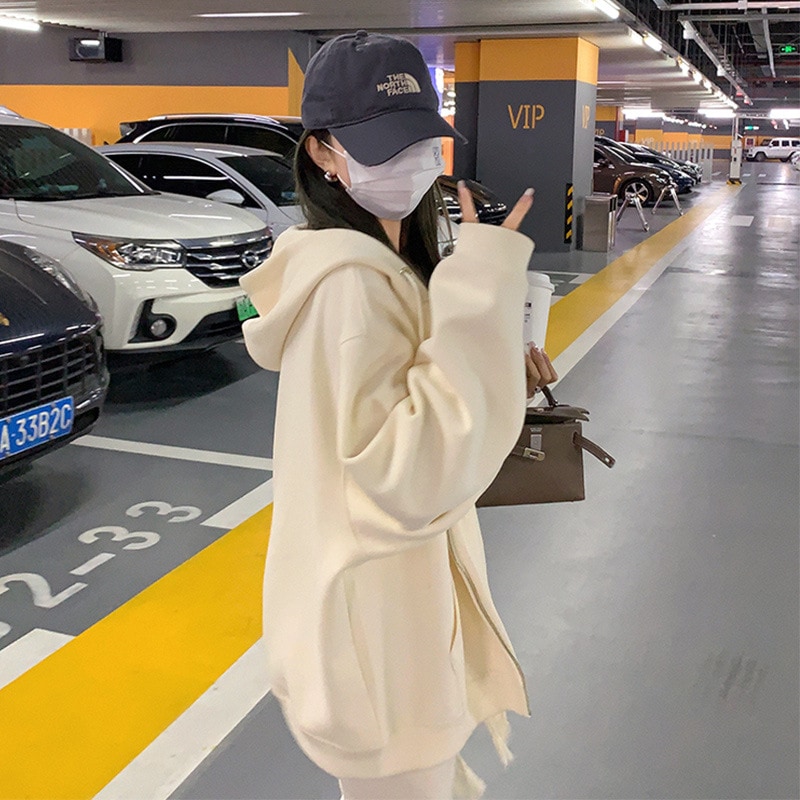 女性春秋冬の帽子付きコート