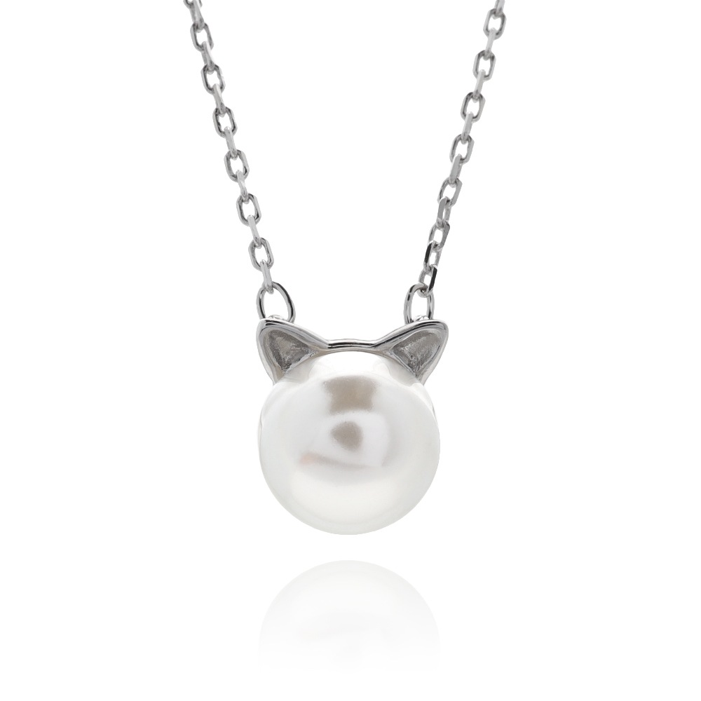S925 キャット パール 猫 ネックレス [fhns070-silver]