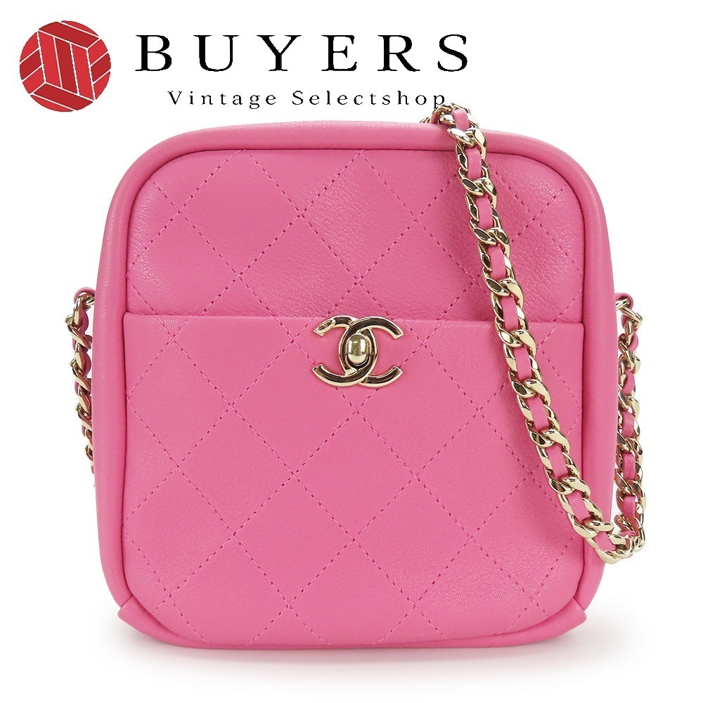 中古 ショルダーバッグ マトラッセ チェーン レザー ピンク ゴールド金具 斜め掛け ココマーク 26番台 レディース 女性 231,000円